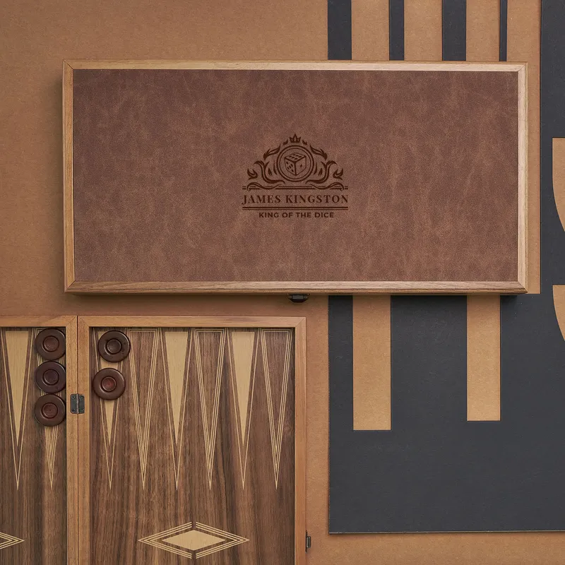 Personalized Leather-Wrapped Walnut Backgammon Set with Lucky Dice Design