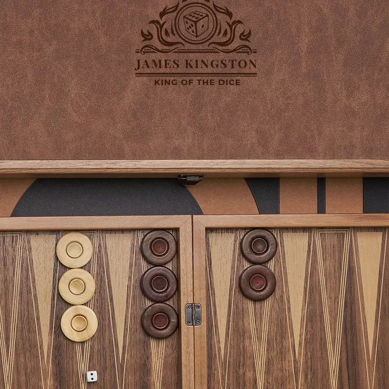 Personalized Leather-Wrapped Walnut Backgammon Set with Lucky Dice Design