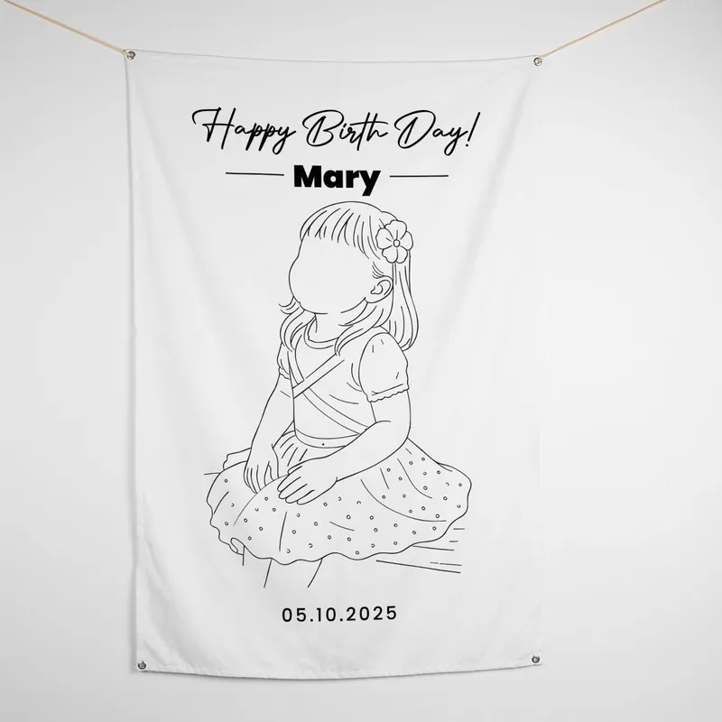 Personalised Line Art Birthday Banner with Photo - 95 x 145 cm