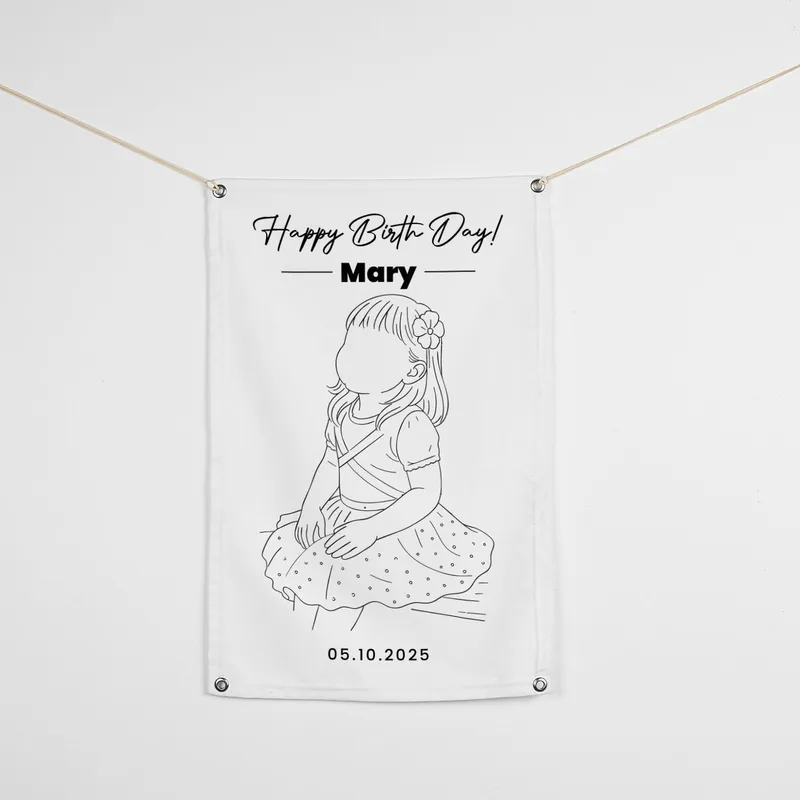 Personalised Line Art Birthday Wall Banner 45 x 70 cm