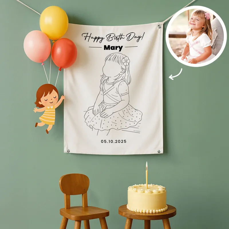 Personalised Line Art Birthday Wall Banner 45 x 70 cm
