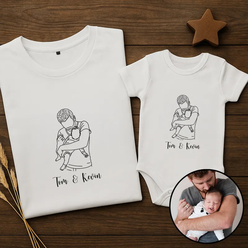 Personalised Line Art Dad and Baby Matching Outfit