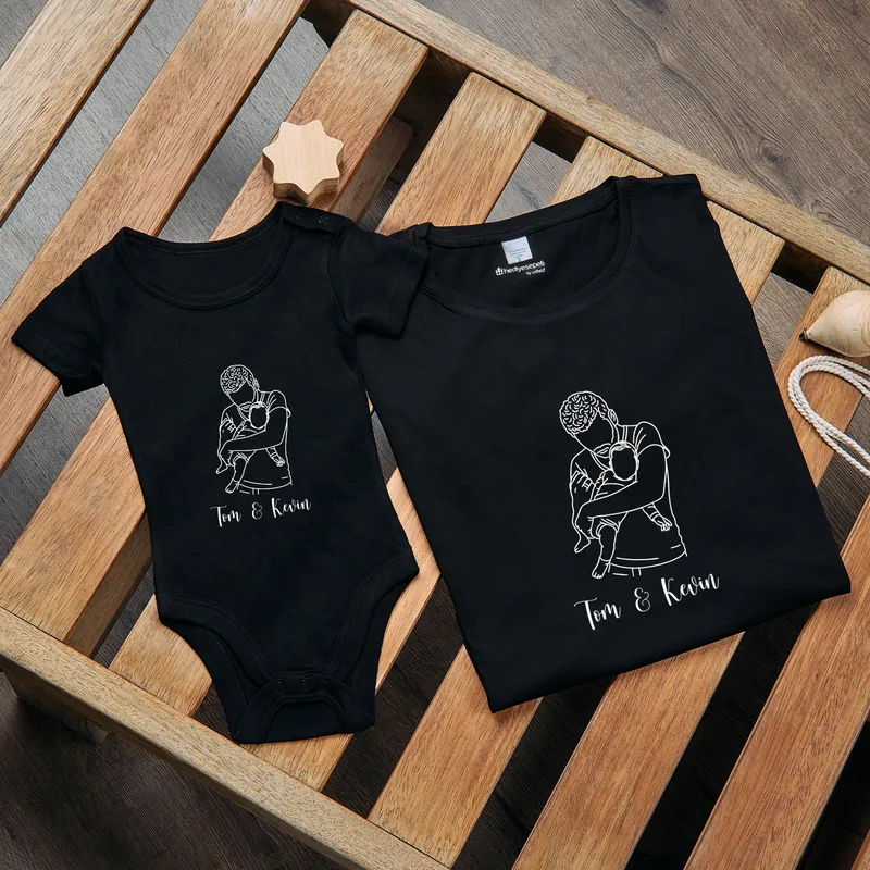 Personalised Line Art Dad and Baby Matching Outfit