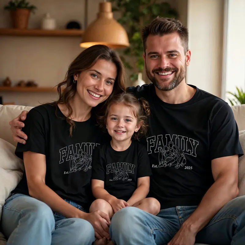 Personalized Line Art Family Matching T-Shirts