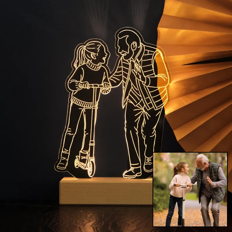 Personalised Line Art LED Lamp for Grandpa Keepsake