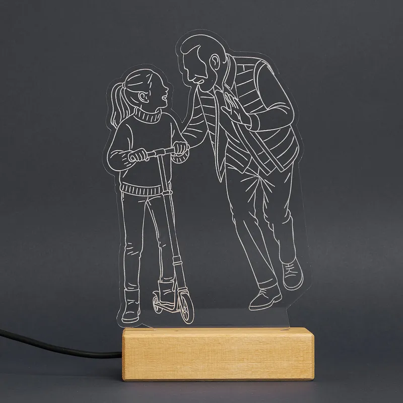 Personalised Line Art LED Lamp for Grandpa Keepsake