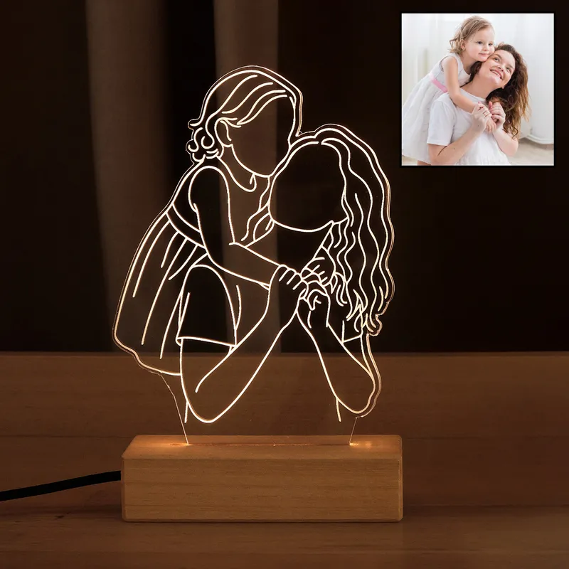 Personalized Line Art LED Lamp Gift for Mom