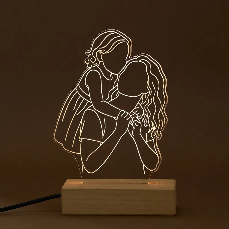 Personalized Line Art LED Lamp Gift for Mom