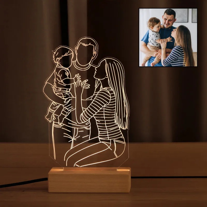 Personalized Line Art LED Lamp with Family Photo