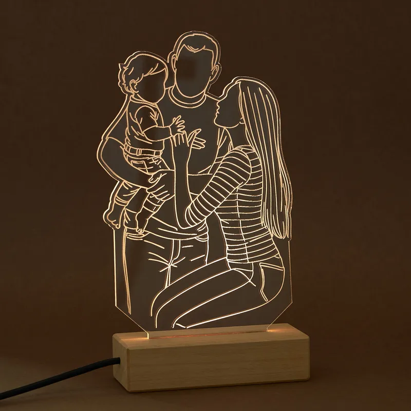 Personalized Line Art LED Lamp with Family Photo