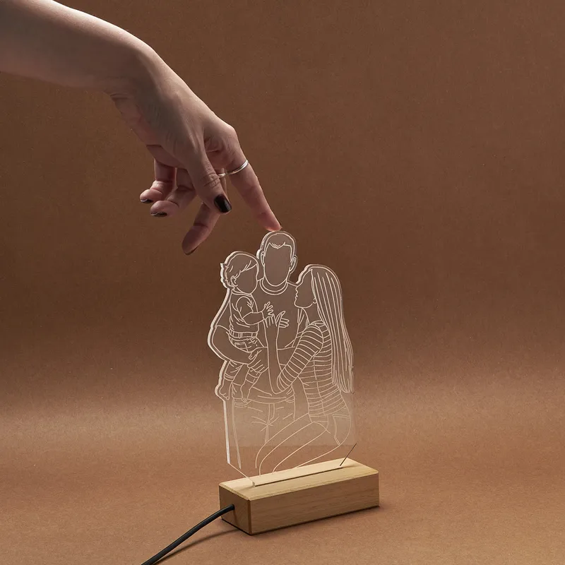 Personalized Line Art LED Lamp with Family Photo