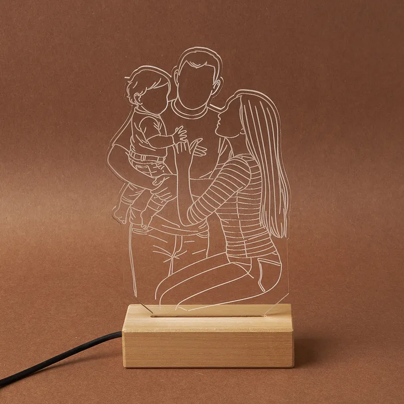 Personalized Line Art LED Lamp with Family Photo