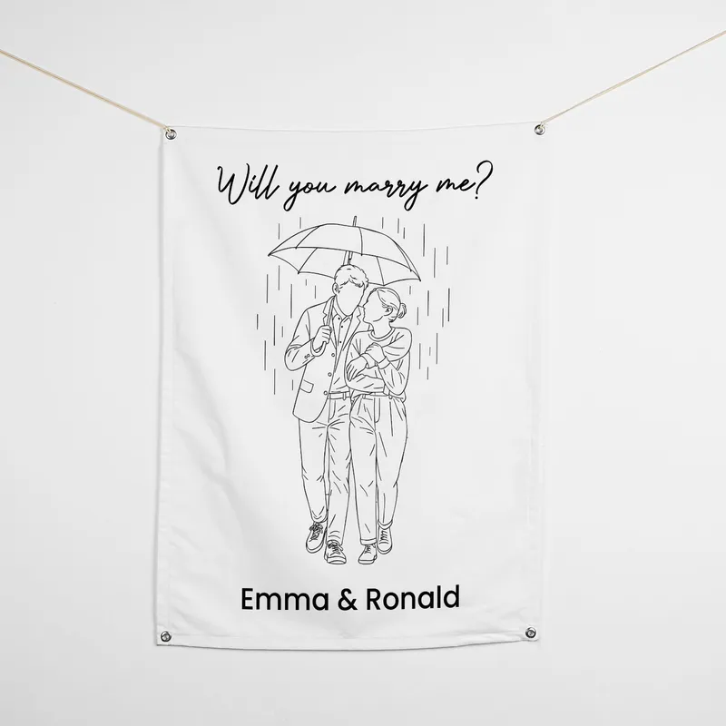 Personalized Line Art Marriage Proposal Banner - 27 x 37 inches