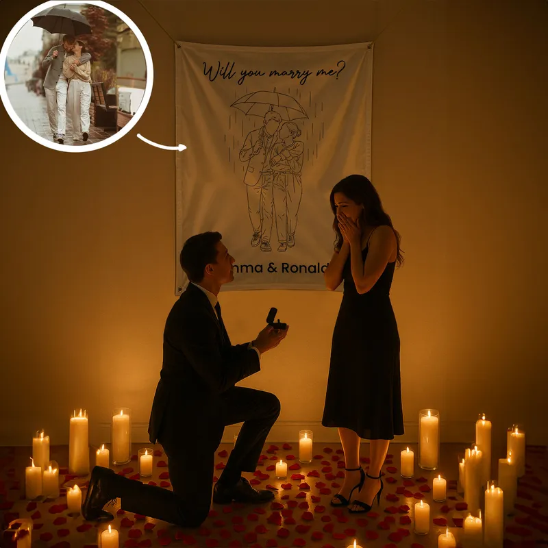 Personalized Line Art Marriage Proposal Banner - 27 x 37 inches