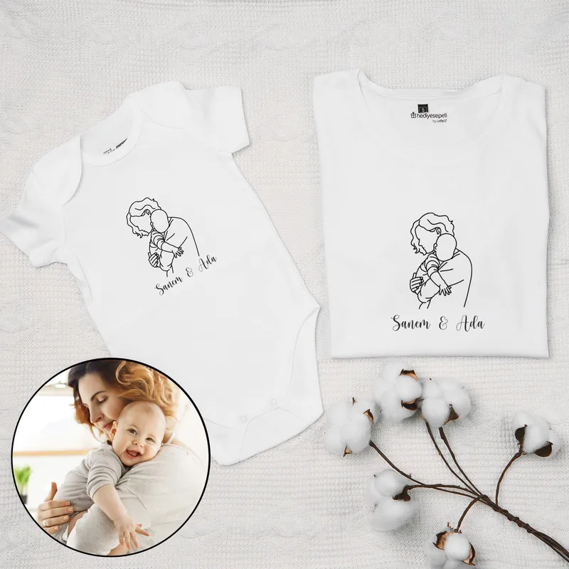 Personalised Line Art Mum and Baby Matching Outfits