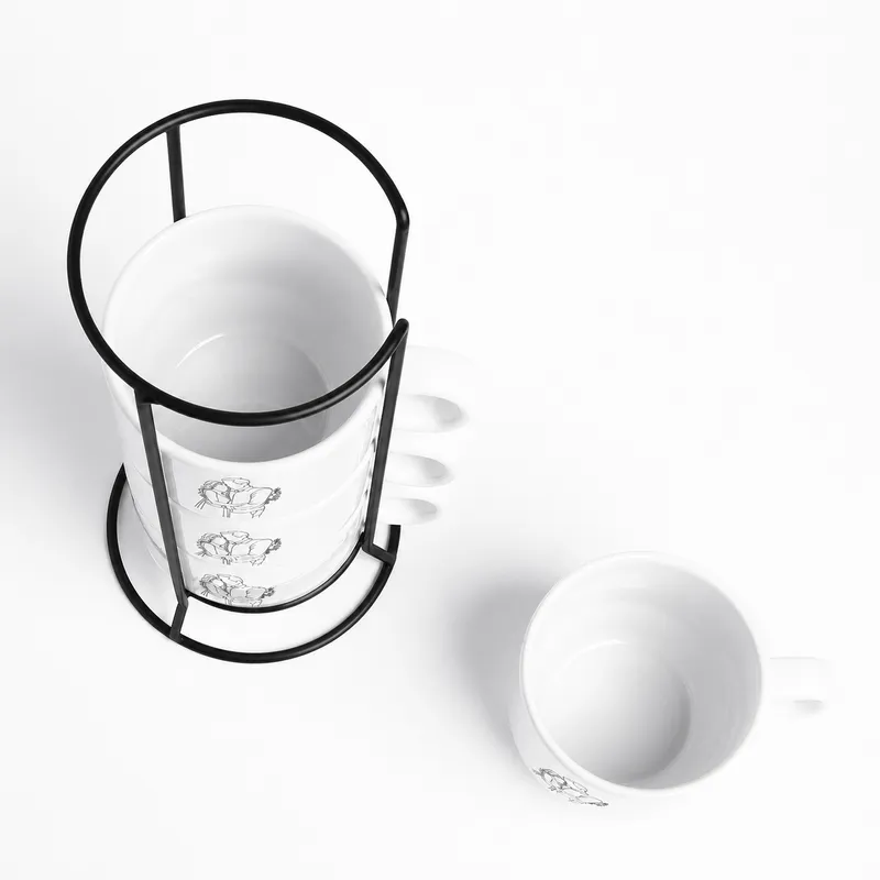Personalised Line Art Mug Set with Stand for Couples Set of 4