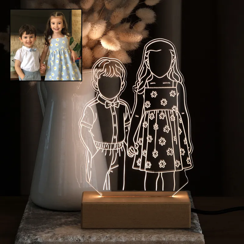 Personalized Line Art Photo LED Lamp for Kids