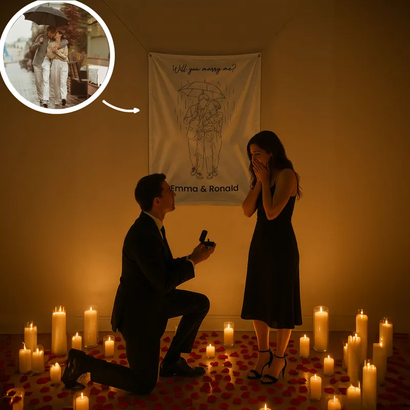 Personalized Line Art Proposal Banner with Photo - 17 x 27 inches