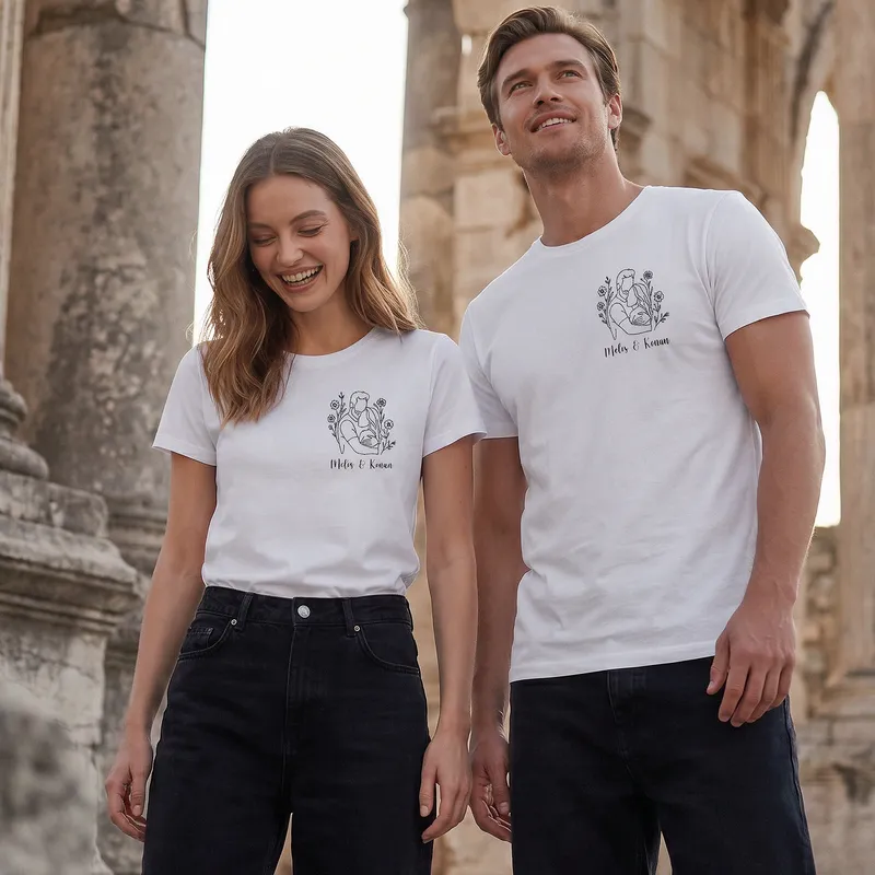 Personalised Line Art T-Shirts for Couples