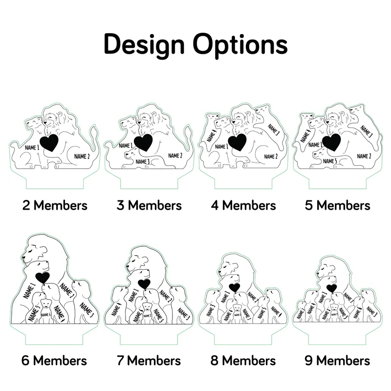 Personalized Lion Family LED Lamp with Names