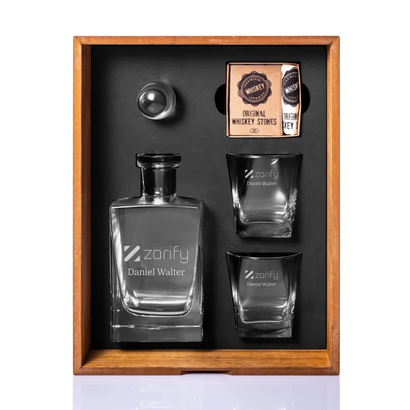 Personalized Logo Engraved Wooden Box Orkney Whiskey Set