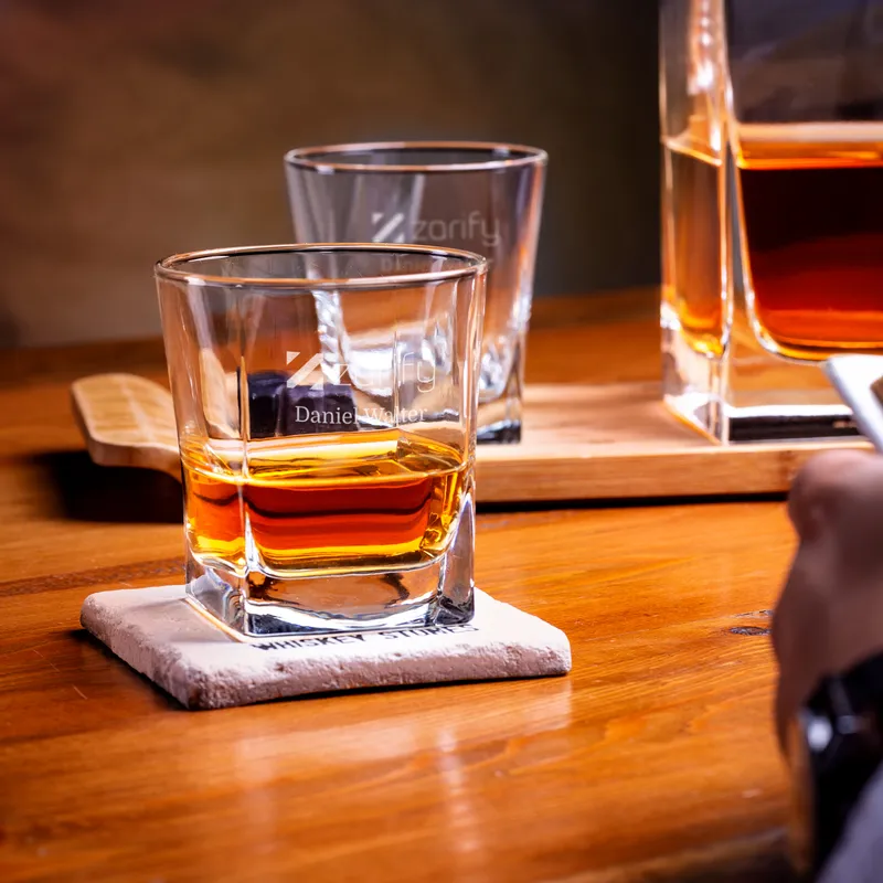 Personalized Logo Engraved Wooden Box Orkney Whiskey Set