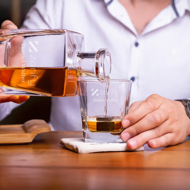 Personalized Logo Engraved Wooden Box Orkney Whiskey Set