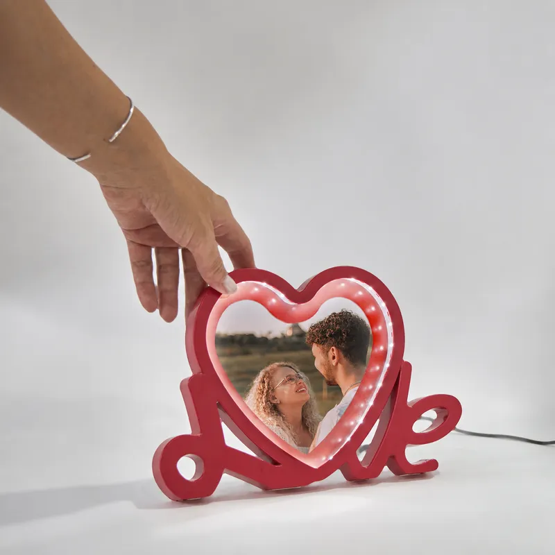 Personalized Love Heart LED Magic Mirror Photo Frame