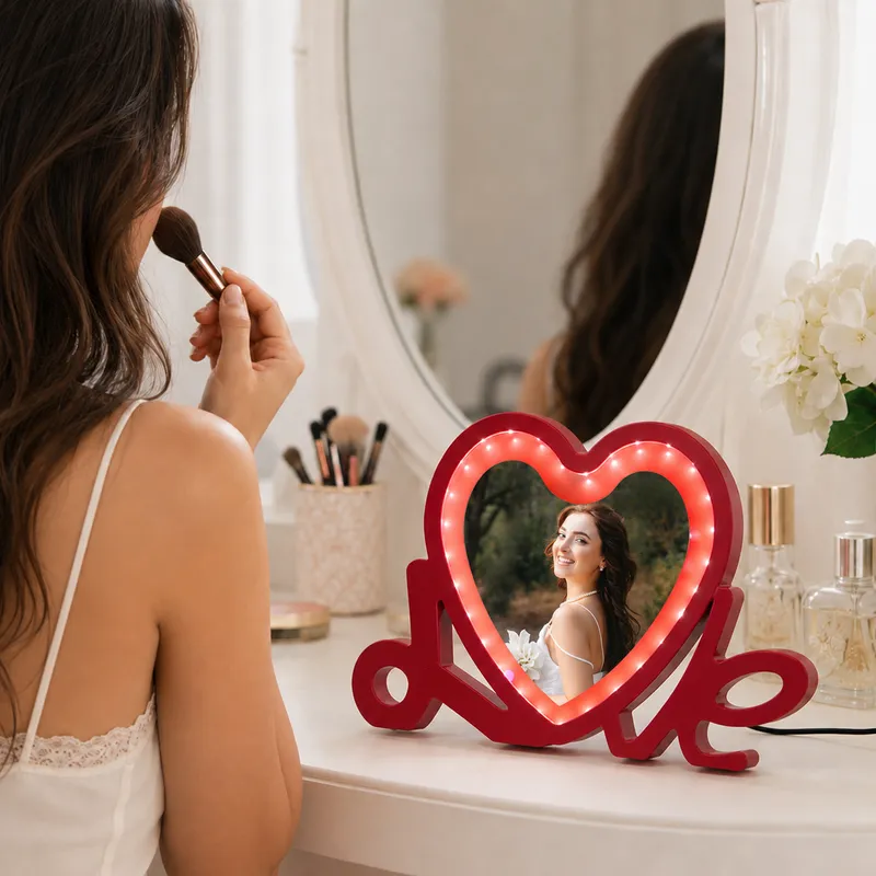 Personalized Love Heart LED Magic Mirror Photo Frame