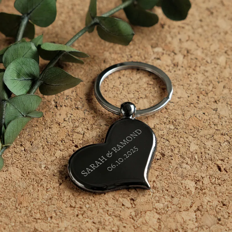 Personalised Heart Keyring with Name and Date