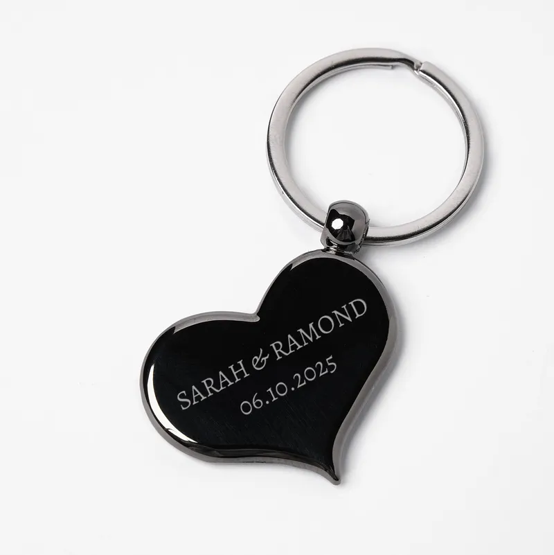 Personalised Heart Keyring with Name and Date