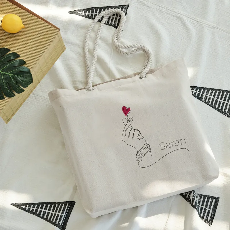 Personalized Love Touch Canvas Tote Bag for Her Gift