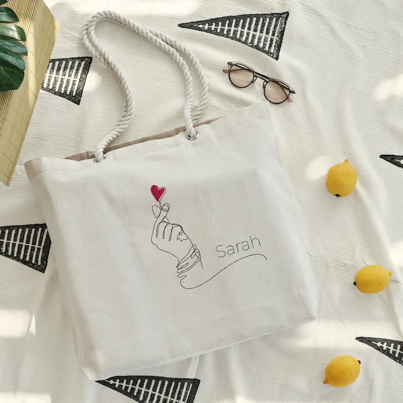 Personalized Love Touch Canvas Tote Bag for Her Gift