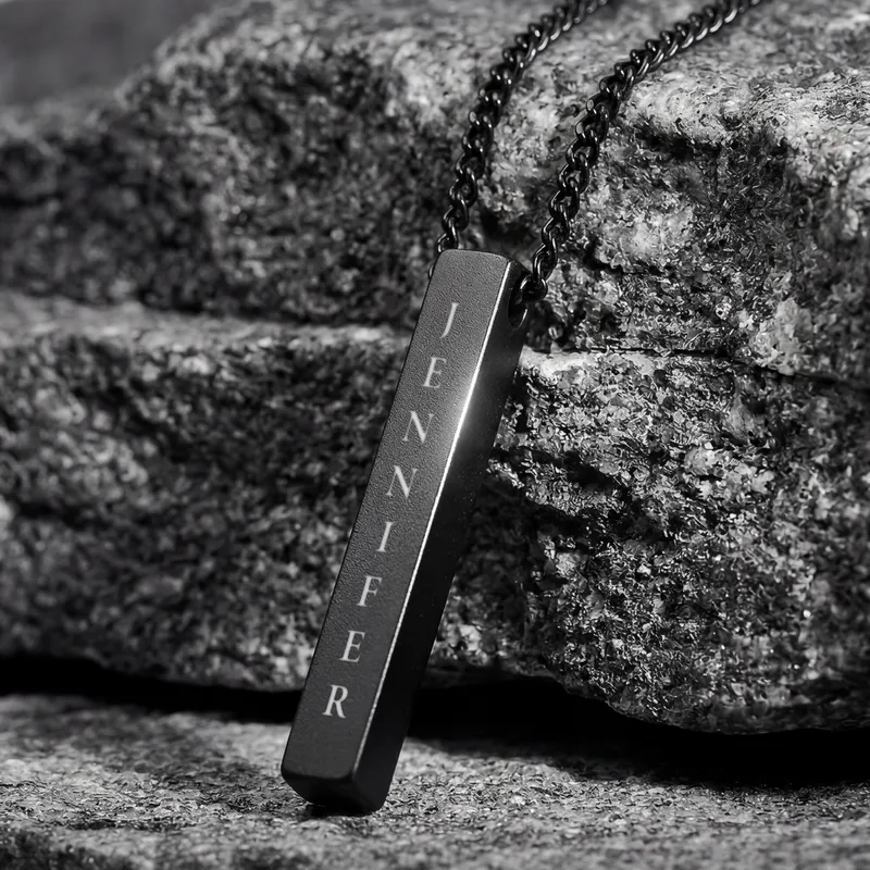 Personalized Matte Black Column Pendant for Men