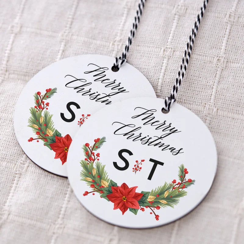 Personalized MDF Tree Ornament with Initials Merry Christmas