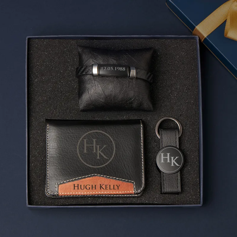 Personalized Men’s Wallet Bracelet and Keychain Gift Set