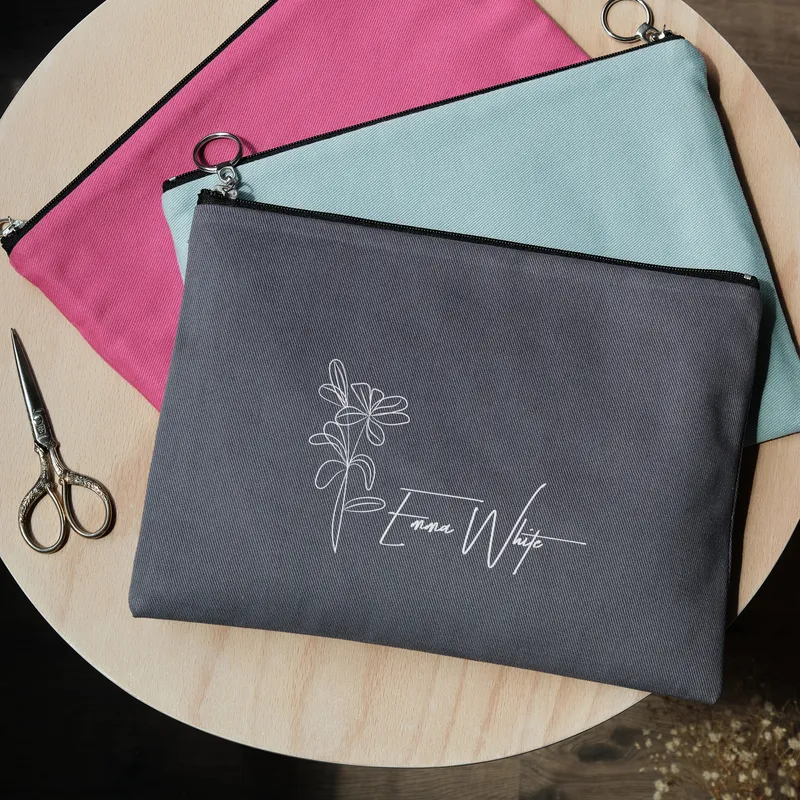 Personalised Minimal Floral Design Makeup Bag
