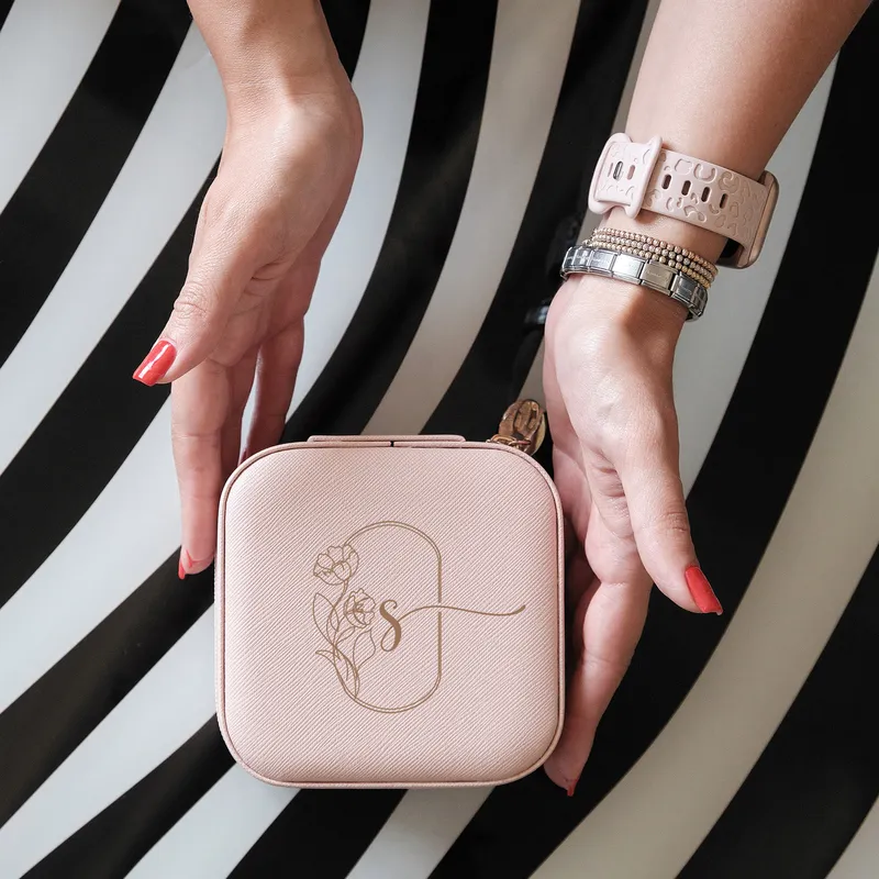 Personalised Minimal Floral Initial Jewellery Travel Case