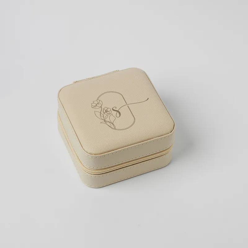 Personalized Minimal Floral Initial Jewelry Travel Case