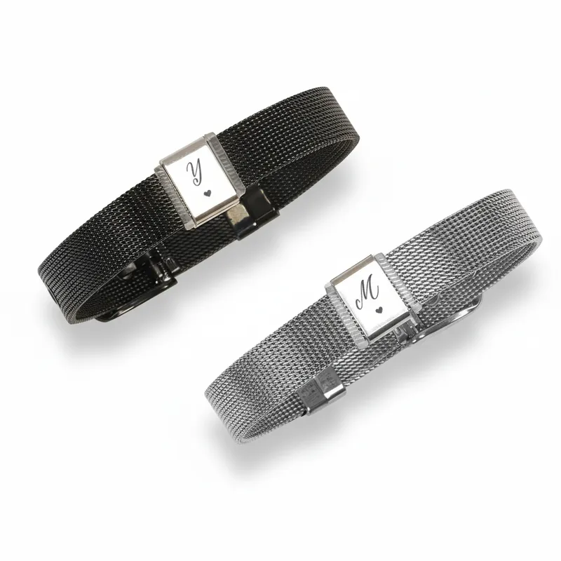 Personalised Couples Heart Initial Bracelet Set