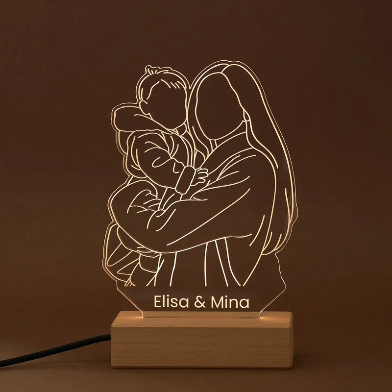 Personalized Mom and Baby Line Art LED Lamp