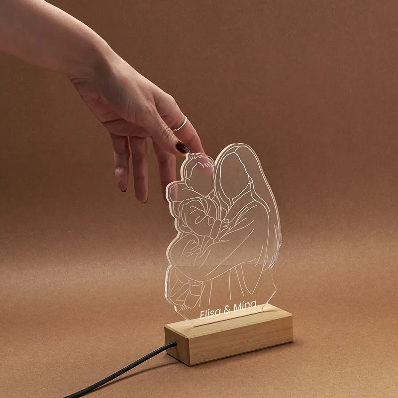 Personalized Mom and Baby Line Art LED Lamp