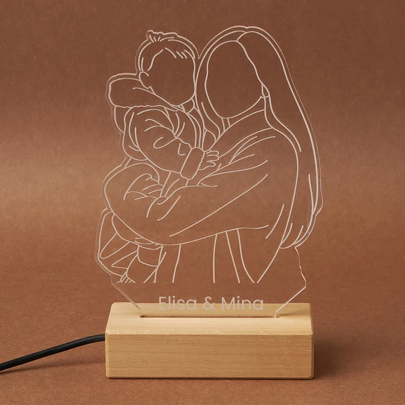 Personalized Mom and Baby Line Art LED Lamp