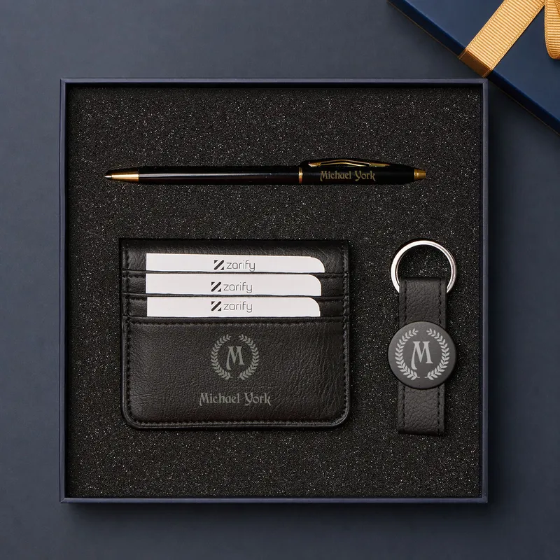 Personalised Monogram Card Holder Pen and Keychain Set