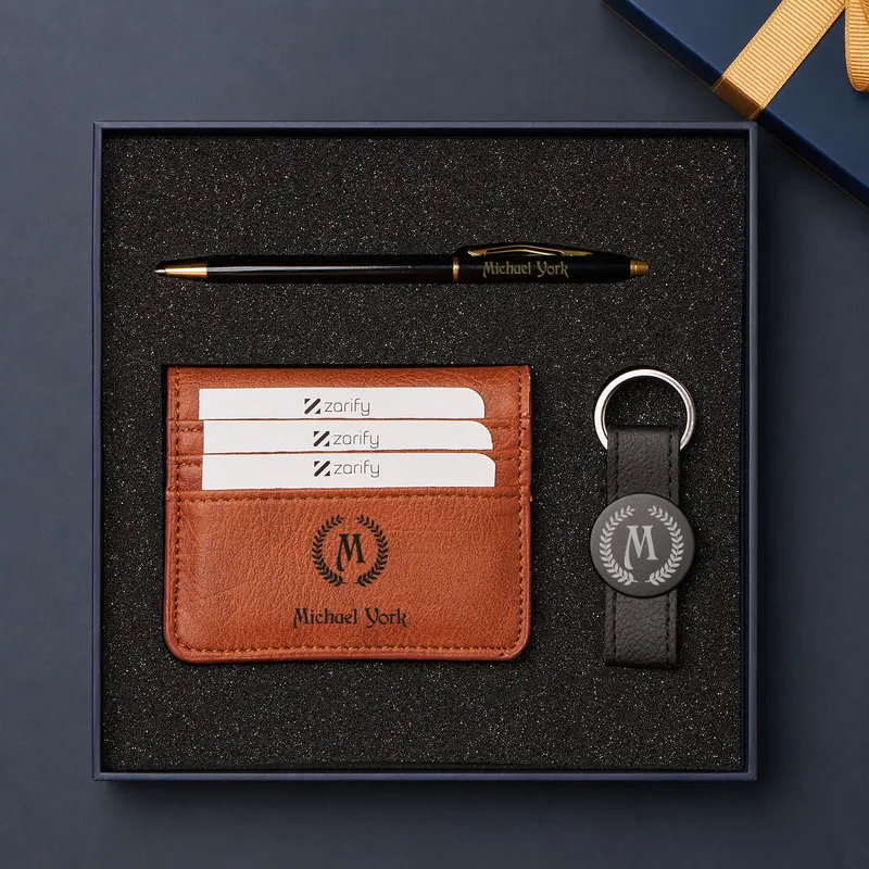Personalised Monogram Card Holder Pen and Keychain Set