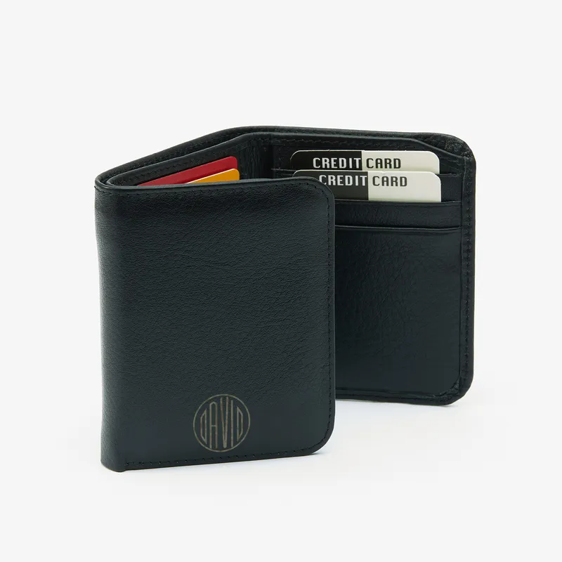 Personalized Monogram Logo Name Printed Genuine Leather Wallet Gift for Man