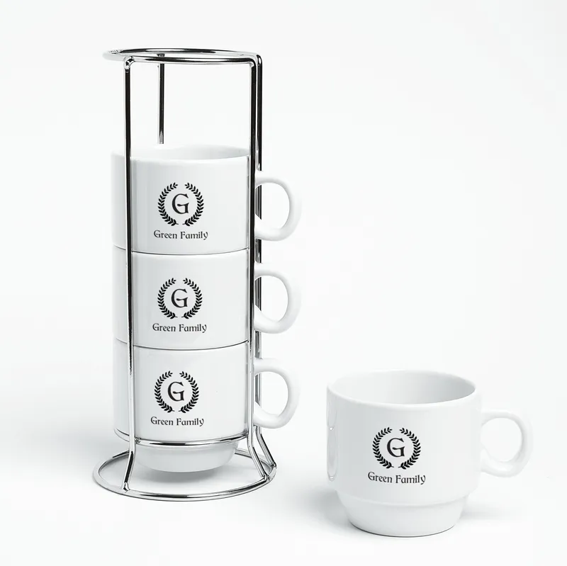 Personalised Monogram Mug Set with Stand 4-Piece Gift