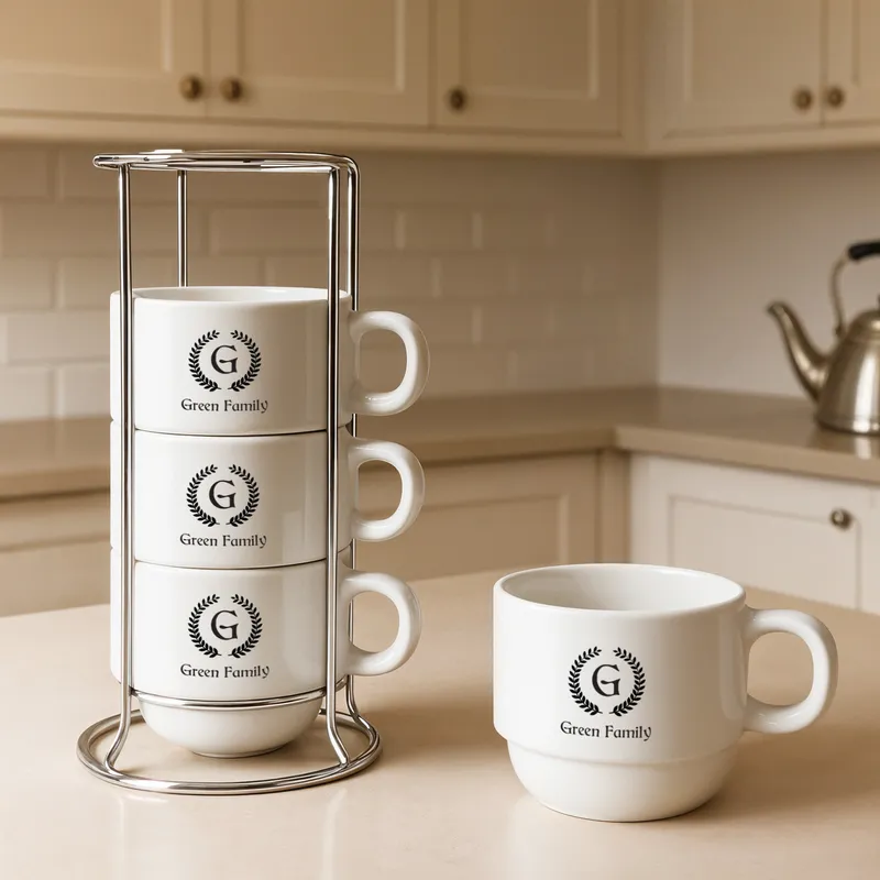 Personalised Monogram Mug Set with Stand 4-Piece Gift