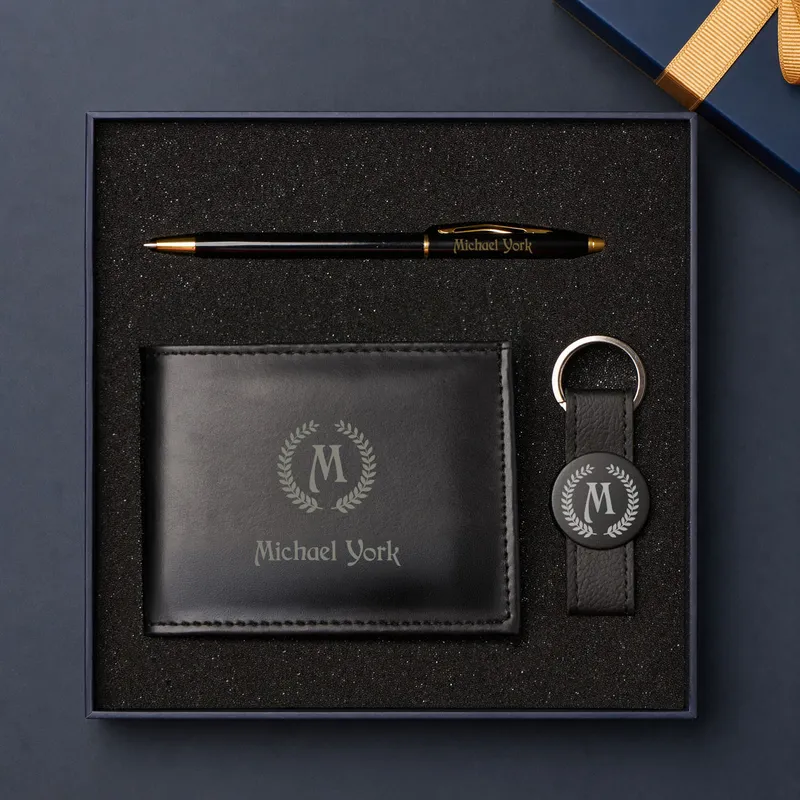 Personalised Monogram Wallet Pen and Keychain Gift Set