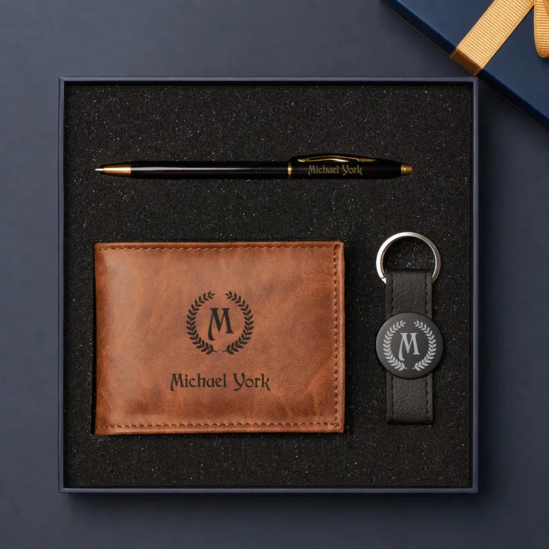Personalised Monogram Wallet Pen and Keychain Gift Set